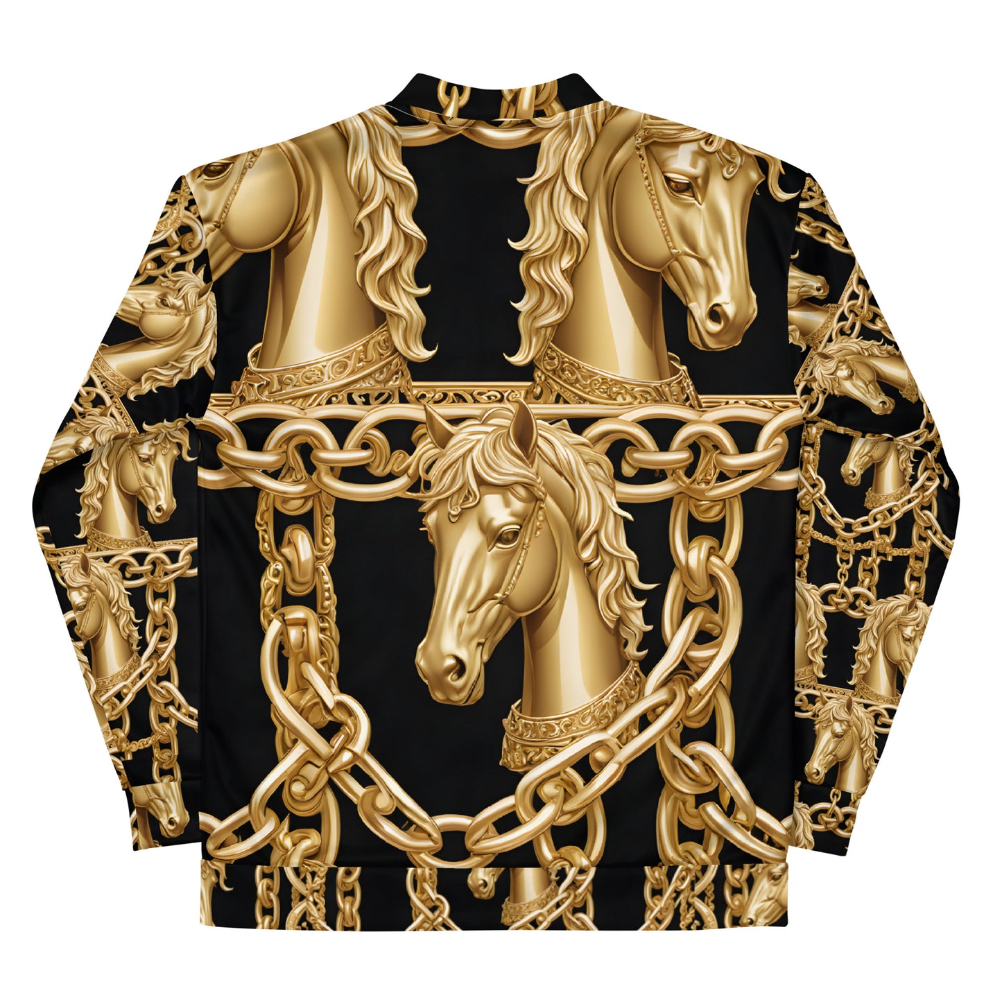 Unisex Bomber Jacket with Golden Horse Design