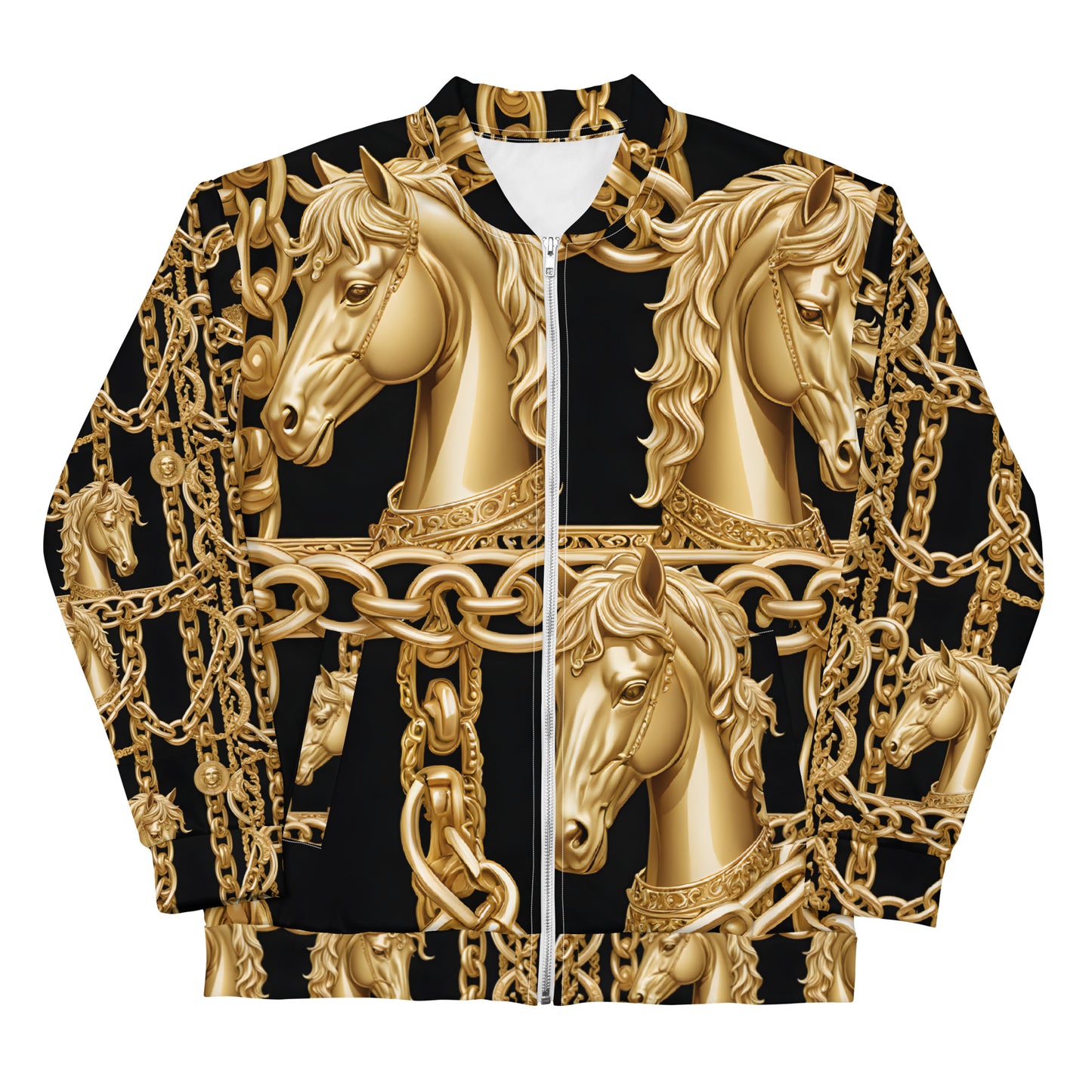 Unisex Bomber Jacket with Golden Horse Design