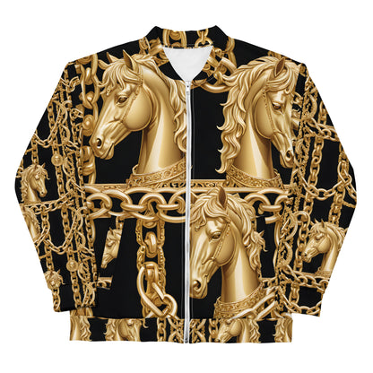 Unisex Bomber Jacket with Golden Horse Design