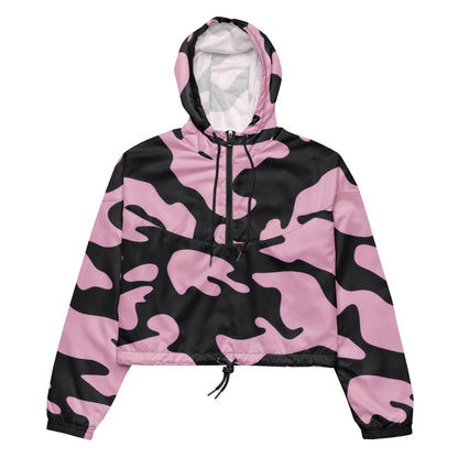 Pink Cow Print Cropped Women's Windbreaker